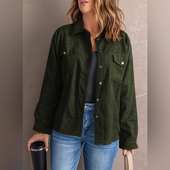 Raw Hem Button Front Corduroy Jacket